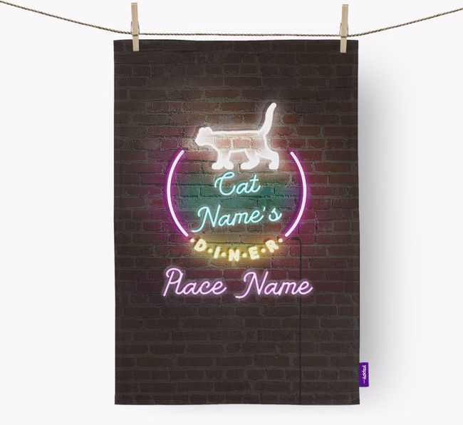 'Neon Lights Diner' - Personalized {breedFullName} Dish Towel